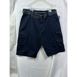 NWT Men's Indigo Beast Cargo Short Navy Wash Belted flat front pockets‎ Size 30